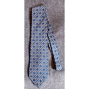 Tie 70s 80s 90s Y2K Mens Crooks and Creed Silk Blue Geometric 3.5 Wide 57 Long